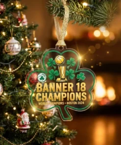 Boston Celtics Banner 18 World Champions Parade Shamrock 2026 Custom Acrylic Ornament - Lifestyle Model Mockup