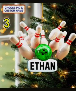 bowling strike ball and pins sports keepsake christmas tree ornament 3