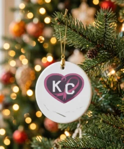 breast cancer ribbon kc heart vintage white unisex ornament
