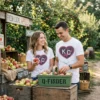 breast cancer ribbon kc heart vintage white unisex white tshirt farmers market couple
