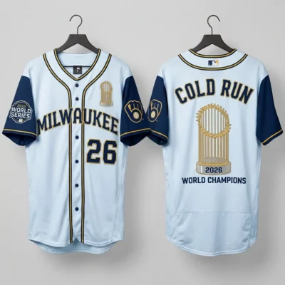 Milwaukee Brewers 2026 World Series Champions Cold Run Ice Edition Baseball Jersey - Front View Main Mockup