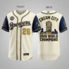 Milwaukee Brewers 2026 World Series Champions Cream City Vintage Baseball Jersey - Front View Main Mockup