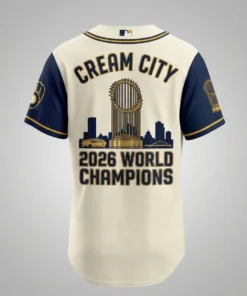 Milwaukee Brewers 2026 World Series Champions Cream City Vintage Baseball Jersey - Lifestyle Model Mockup