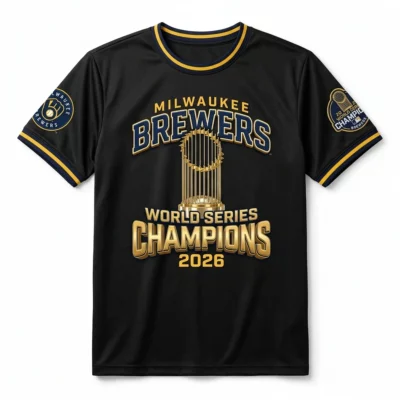Milwaukee Brewers 2026 World Series Champions Locker Room Authentic AOP 3D T-Shirt - Front View Main Mockup