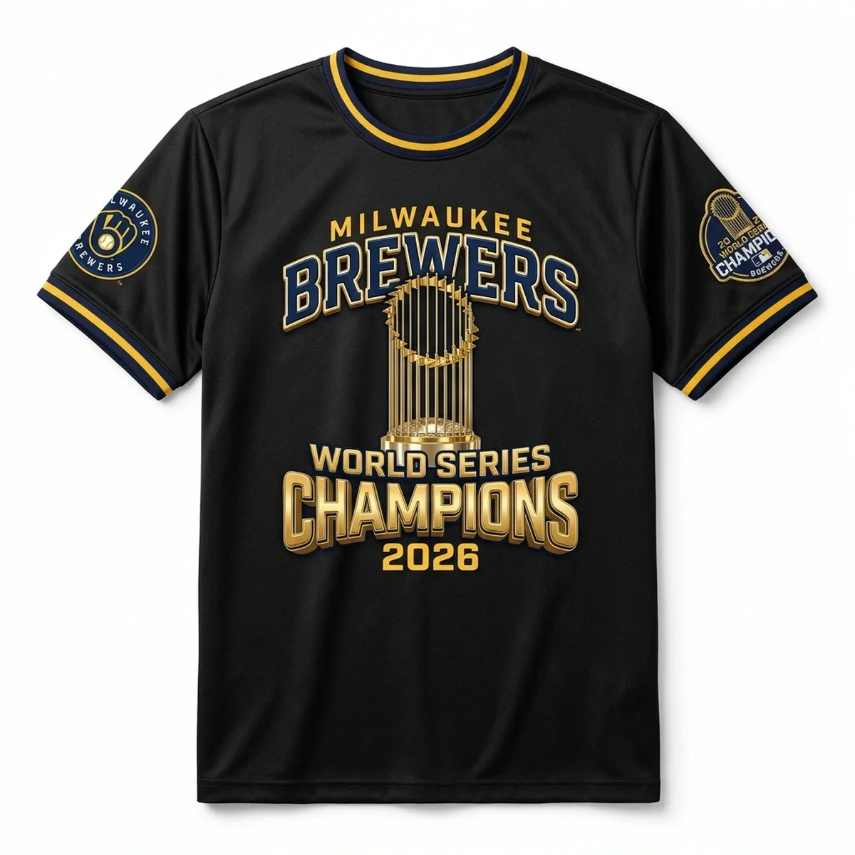 brewers 2026 ws locker room authentic aop tshirt 1 Milwaukee Brewers 2026 World Series Champions Locker Room Authentic AOP 3D T-Shirt - Front View Main Mockup