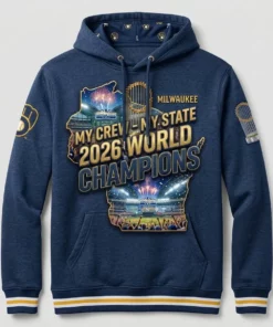 Milwaukee Brewers 2026 World Series Champions My Crew State AOP Pullover Hoodie - Front View Main Mockup