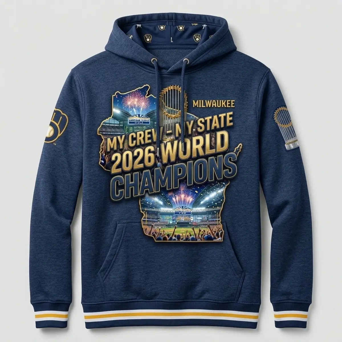 brewers 2026 ws my crew state aop hoodie 1 Milwaukee Brewers 2026 World Series Champions My Crew State AOP Pullover Hoodie - Front View Main Mockup