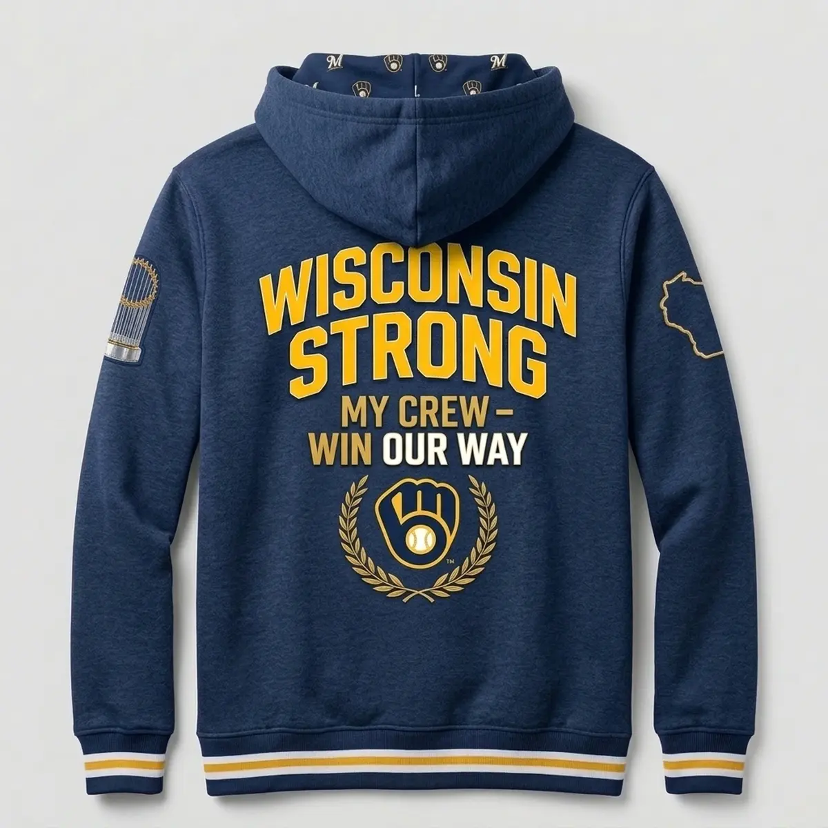 brewers 2026 ws my crew state aop hoodie 2 Milwaukee Brewers 2026 World Series Champions My Crew State AOP Pullover Hoodie - Lifestyle Model Mockup