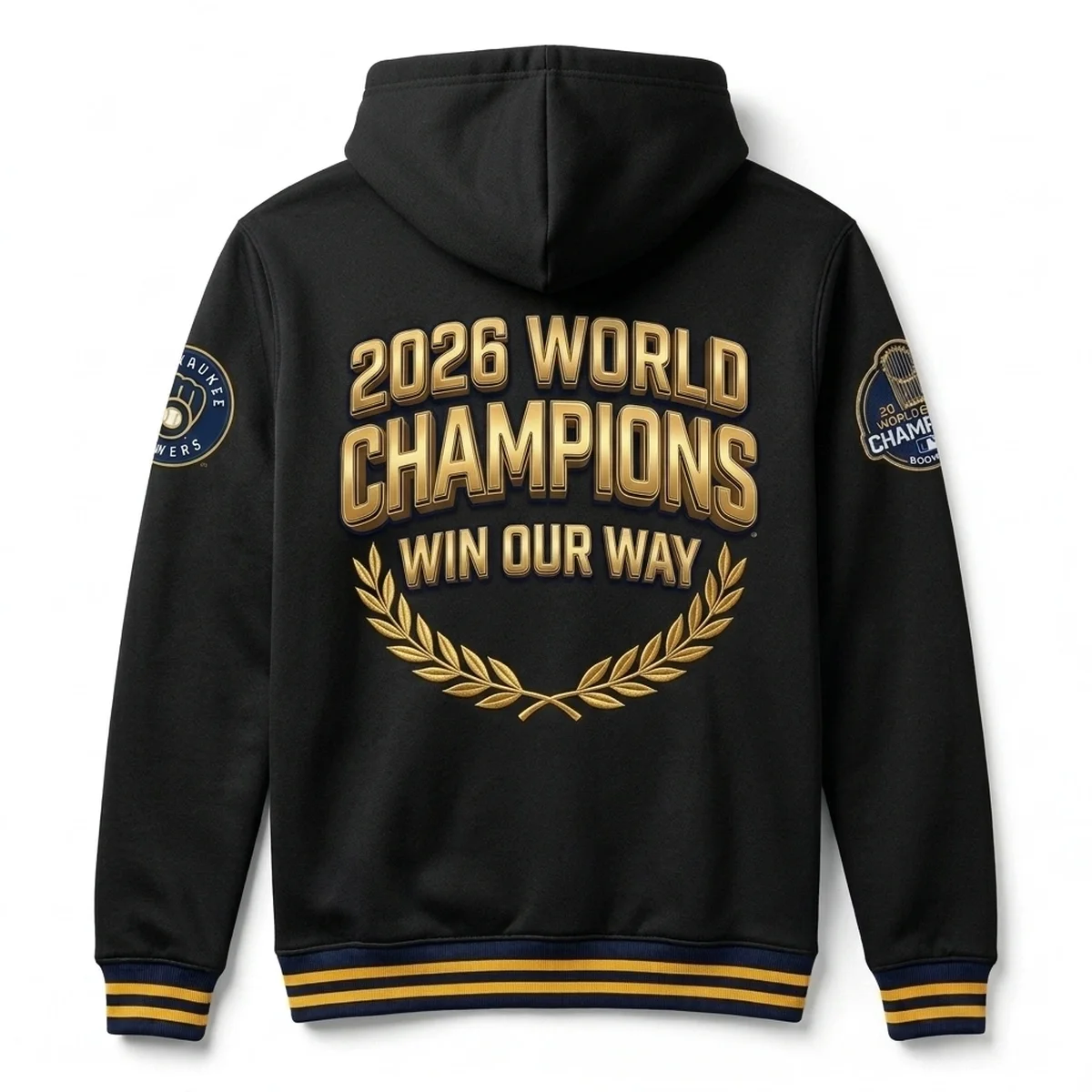 brewers 2026 ws official locker room trophy aop hoodie back Milwaukee Brewers 2026 World Series Champions Official Locker Room Trophy AOP Apparel - Front View Main Mockup