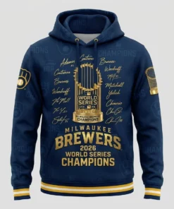 Milwaukee Brewers 2026 World Series Champions Signature Roster AOP Pullover Hoodie - Front View Main Mockup