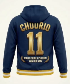 Jackson Chourio 11 Milwaukee Brewers 2026 World Series Phenom AOP Pullover Hoodie - Lifestyle Model Mockup