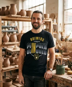 brewers clinched postseason locker room 2026 black tshirt pottery studio