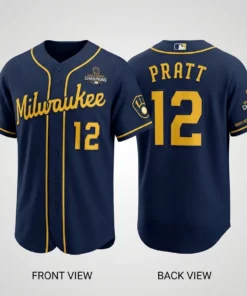 Cooper Pratt 12 Milwaukee Brewers 2026 World Series Rookie Record Baseball Jersey - Front View Main Mockup