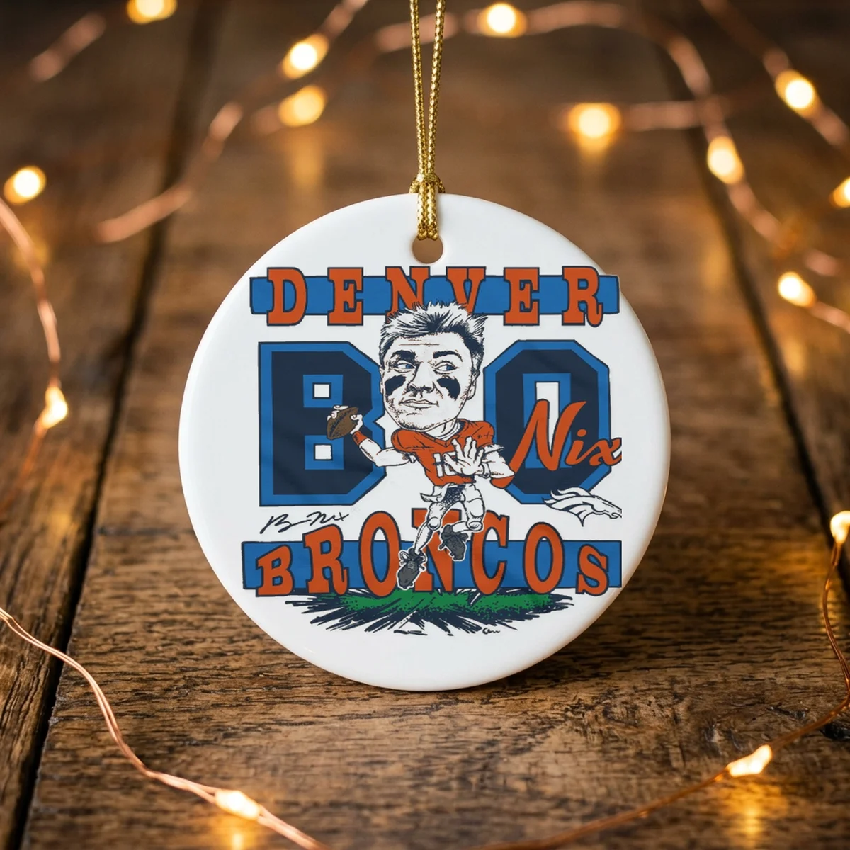 broncos bo nix signature throw ornament Broncos Bo Nix Signature Throw Shirt - Front View Main Mockup