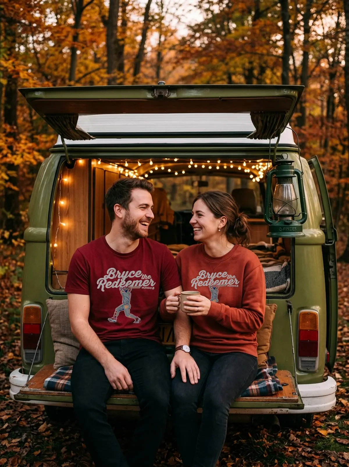 bryce harper the redeemer red tshirt campervan tailgate couple bryce harper the redeemer red tshirt campervan tailgate couple