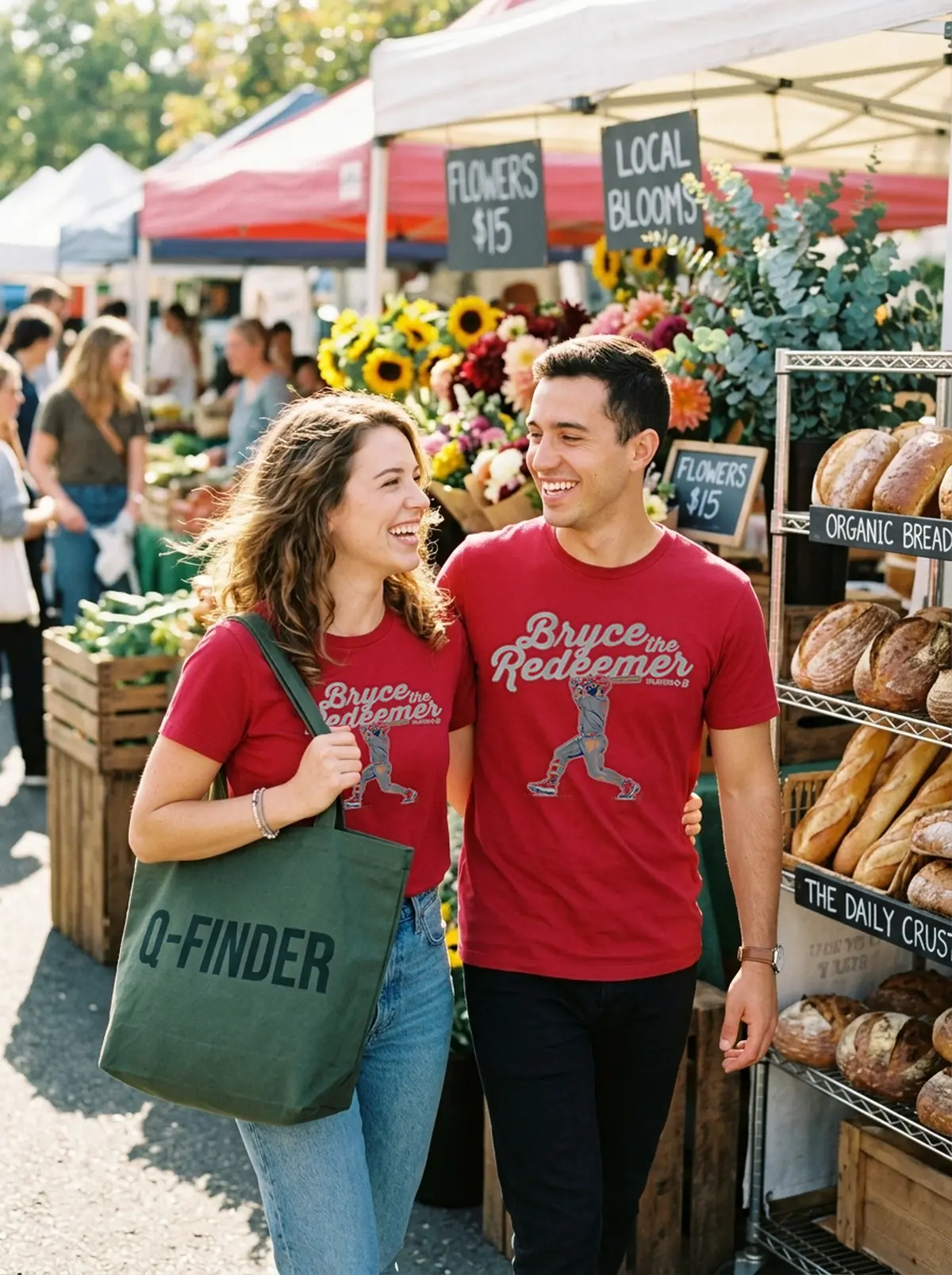 bryce harper the redeemer red tshirt farmers market couple bryce harper the redeemer red tshirt farmers market couple