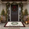 Buffalo Plaid Farmhouse Evergreen Wreath Monogram Christmas Doormat - Front View Main Mockup