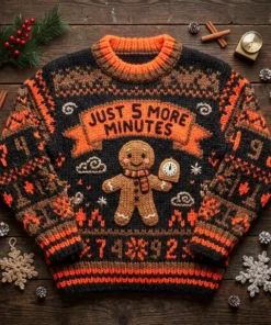 Burnt Gingerbread Man Air Fryer Five More Minutes Ugly Christmas Sweater - Front View Main Mockup