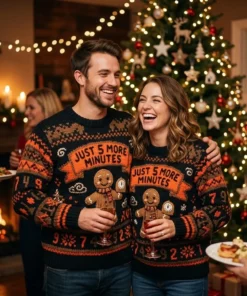 Burnt Gingerbread Man Air Fryer Five More Minutes Ugly Christmas Sweater - Lifestyle Model Mockup