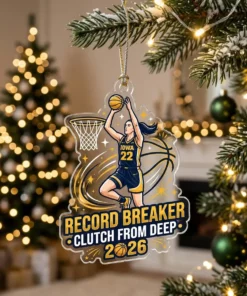 Caitlin Clark Indiana Fever 22 Record-Breaker Deep Three 2026 Custom Acrylic Ornament - Front View Main Mockup