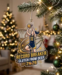 Caitlin Clark Indiana Fever 22 Record-Breaker Deep Three 2026 Custom Acrylic Ornament - Lifestyle Model Mockup
