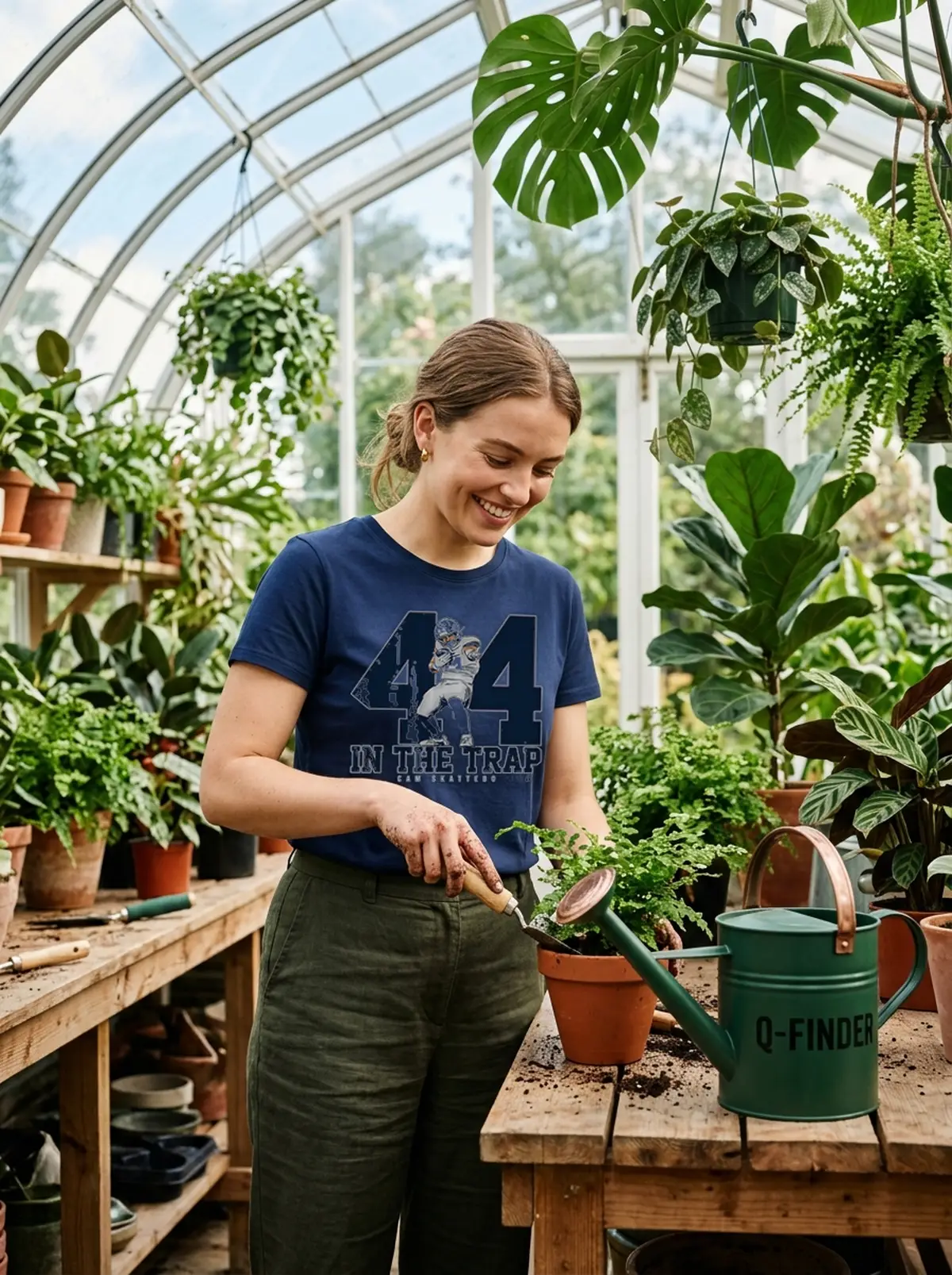cam skattebo 44 in the trap blue tshirt greenhouse plants Cam Skattebo 44 In The Trap T-Shirt - Front View Main Mockup