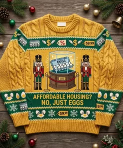 Carton Of Eggs In Glass Case Luxury Holiday Ugly Christmas Sweater - Front View Main Mockup