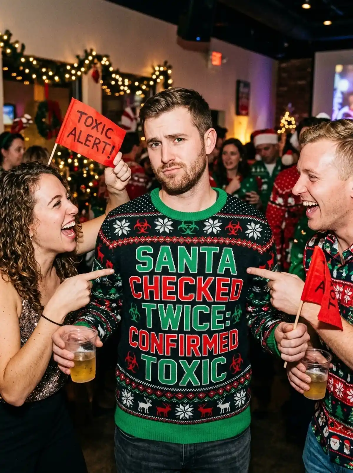 Certified Red Flag Toxic Dating Alert Funny Gag Christmas Sweater - Design Preview