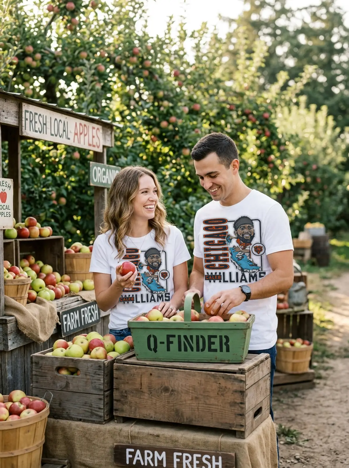chicago bears caleb williams ice white tshirt farmers market couple Chicago Bears Caleb Williams Ice Shirt - Back or Alternative Angle Mockup