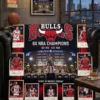 Chicago Bulls 6x NBA Champions United Center Legends Facsimile Signatures Fleece Throw Blanket - Front View Main Mockup