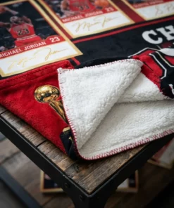 Chicago Bulls 6x NBA Champions United Center Legends Facsimile Signatures Fleece Throw Blanket - Lifestyle Model Mockup