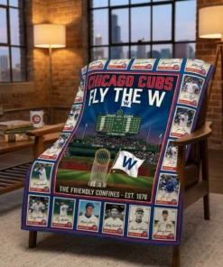Chicago Cubs Wrigley Field Friendly Confines Legends Facsimile Signatures Fleece Throw Blanket - Front View Main Mockup