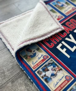 Chicago Cubs Wrigley Field Friendly Confines Legends Facsimile Signatures Fleece Throw Blanket - Lifestyle Model Mockup
