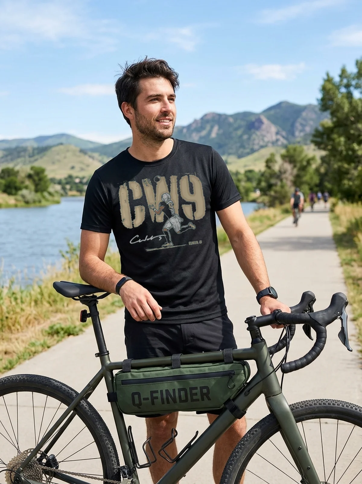 christian watson cw9 black tshirt gravel bike Christian Watson CW9 Shirt - Front View Main Mockup