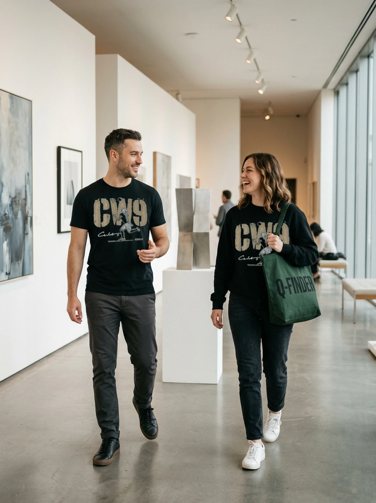 christian watson cw9 black tshirt museum gallery couple Christian Watson CW9 Shirt - Close-up Graphic Detail Mockup