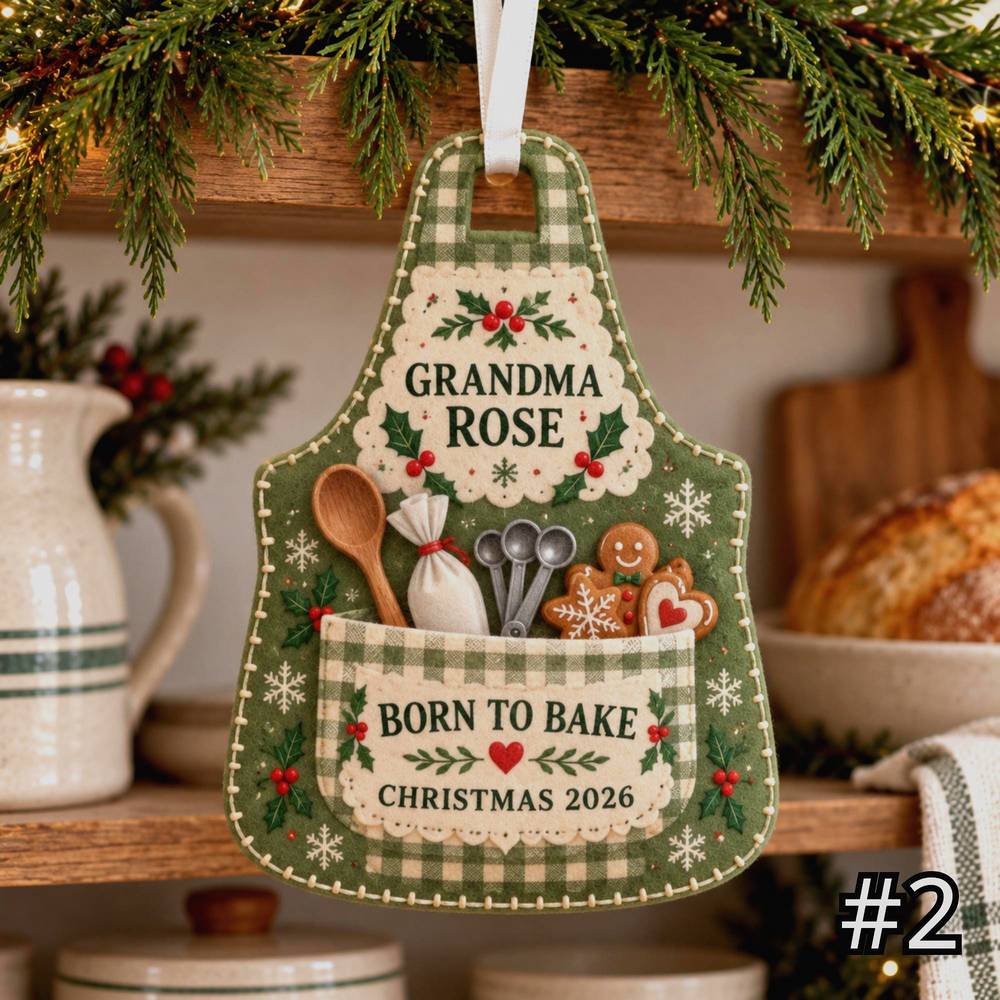 Christmas Baking Apron Chef Baker Custom Shape Felt Holiday Tree Ornament - Design Preview