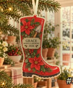 christmas garden boot floral custom shape felt holiday tree ornament 3