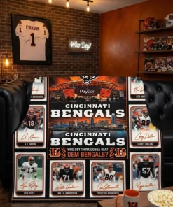 Cincinnati Bengals Who Dey Jungle Paycor Stadium Legends Facsimile Signatures Fleece Throw Blanket - Front View Main Mockup
