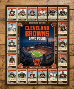 Cleveland Browns Dawg Pound Cleveland Browns Stadium Legends Facsimile Signatures Fleece Throw Blanket - Close-up Graphic Detail Mockup