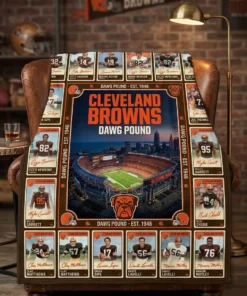 Cleveland Browns Dawg Pound Cleveland Browns Stadium Legends Facsimile Signatures Fleece Throw Blanket - Front View Main Mockup