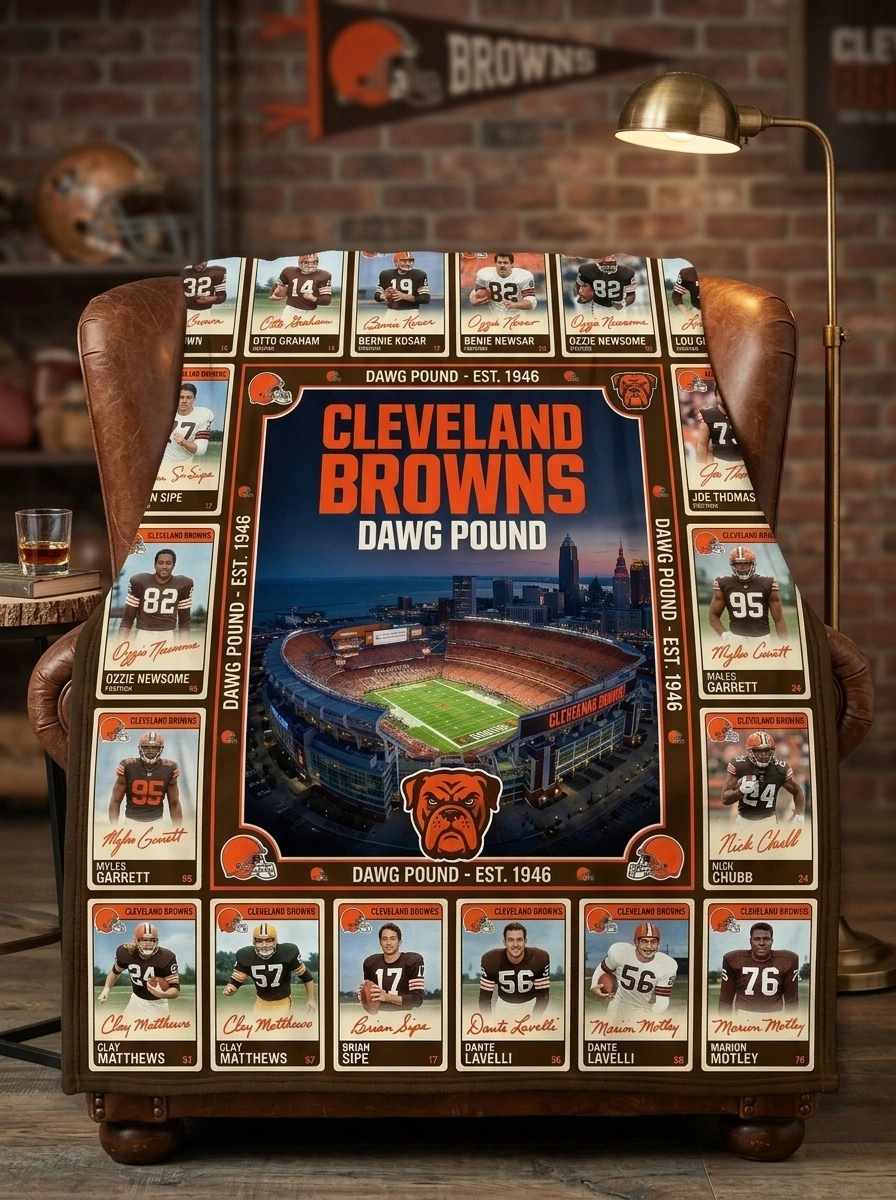 cleveland browns dawg pound cleveland browns stadium legends facsimile signatures fleece throw blanket mockup 2 Cleveland Browns Dawg Pound Cleveland Browns Stadium Legends Facsimile Signatures Fleece Throw Blanket - Front View Main Mockup