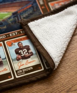 Cleveland Browns Dawg Pound Cleveland Browns Stadium Legends Facsimile Signatures Fleece Throw Blanket - Lifestyle Model Mockup
