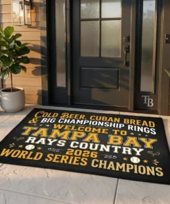 Cold Beer Cuban Bread Championship Rings Welcome To Tampa Bay Rays Country Doormat - Front View Main Mockup
