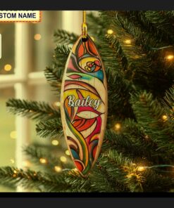 colorful retro surfboard beach surfing vacation christmas tree ornament 1