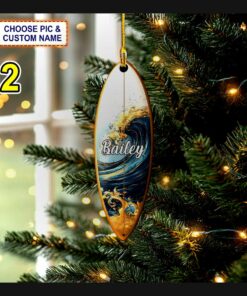 colorful retro surfboard beach surfing vacation christmas tree ornament 2