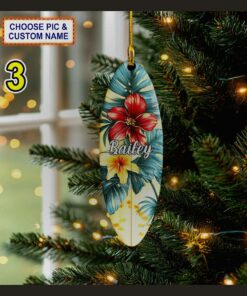 colorful retro surfboard beach surfing vacation christmas tree ornament 3