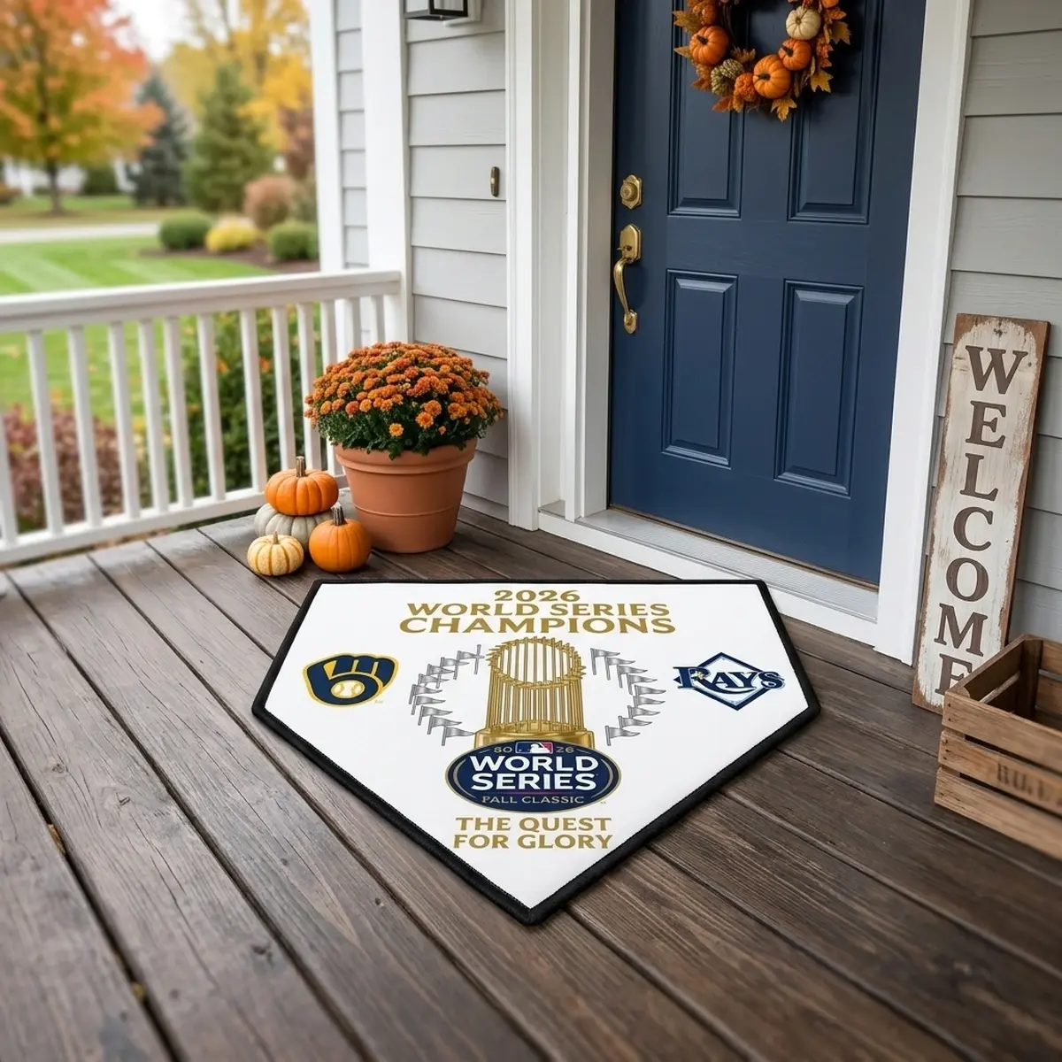 commissioner trophy 2026 world series champions home plate doormat mockup 2 Commissioner Trophy 2026 World Series Champions Home Plate Doormat - Front View Main Mockup