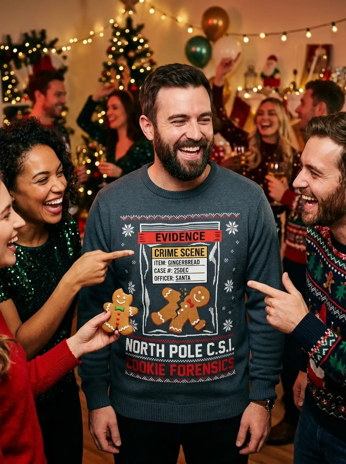Cookie Crumb Forensics Santa DNA Evidence True Crime Christmas Sweater - Design Preview