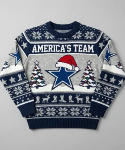 Cowboys Americas Team Lone Star Holiday Ugly Christmas Sweater - Front View Main Mockup
