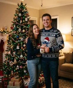 Cowboys Americas Team Lone Star Holiday Ugly Christmas Sweater - Lifestyle Model Mockup